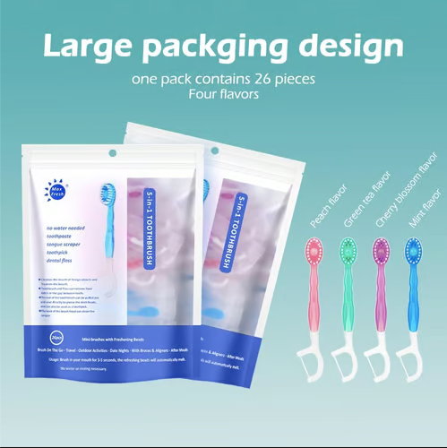 5 in 1 Mini Toothbrush & Floss & Tongue Scraper & Toothpick Set (Pack of 24)
